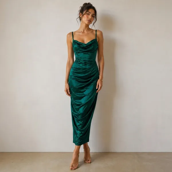 Emerald_Green_Satin_Ruched_Bodycon_Dress_For_Women
