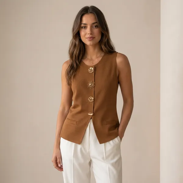 Brown_Textured_Sleeveless_Top_For_Women