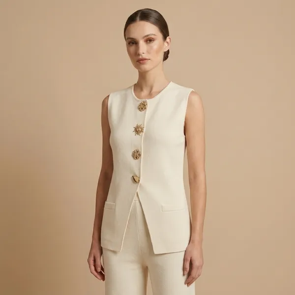 White_Sleeveless_Top_With_Gold_Buttons_For_Women