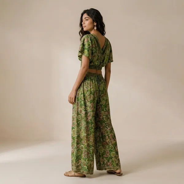 Green_Paisley_Print_Smocked_Flared_Plazzo_Top_Set_For_Women