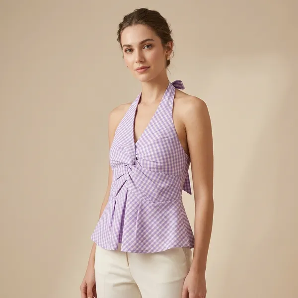 Purple_Gingham_Halter_Neck_Padded_Top_For_Women
