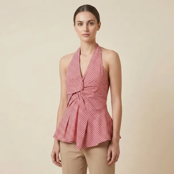 Red_Gingham_Halter_Neck_Crop_PaddedTop_With_Front_Tie_Detail_For_Women