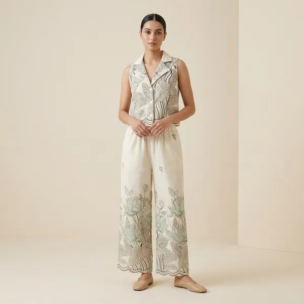 Off-White_Cotton_Floral_Print_Sleeveless_Padded_Top_And_Palazzo_Set_For_Women