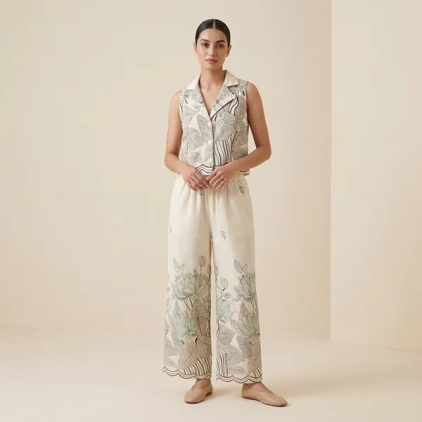 Off-White_Cotton_Floral_Print_Sleeveless_Padded_Top_And_Palazzo_Set_For_Women