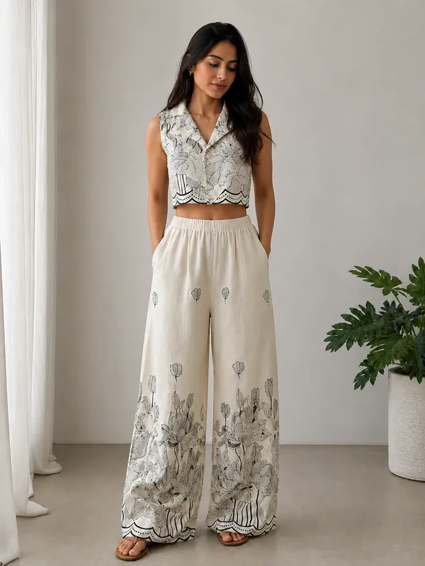 Cream_And_Black_Cotton_Floral_Padded_Co-Ord_Set_For_Women