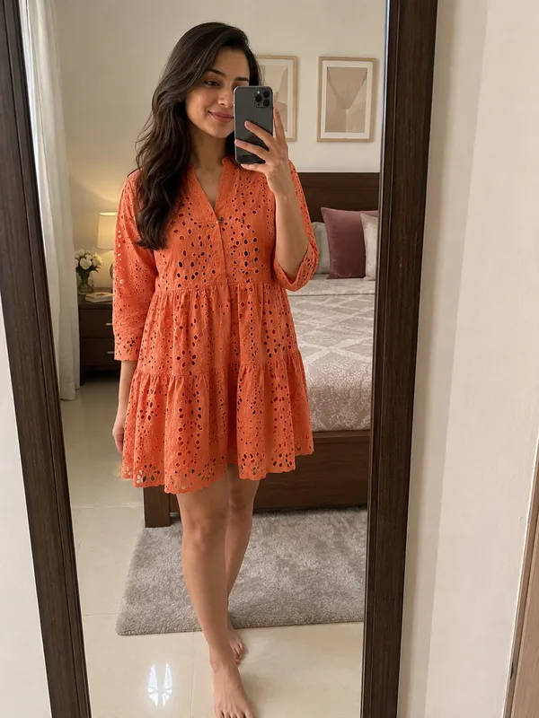 Coral_Cotton_Eyelet_Tiered_Dress_For_Women