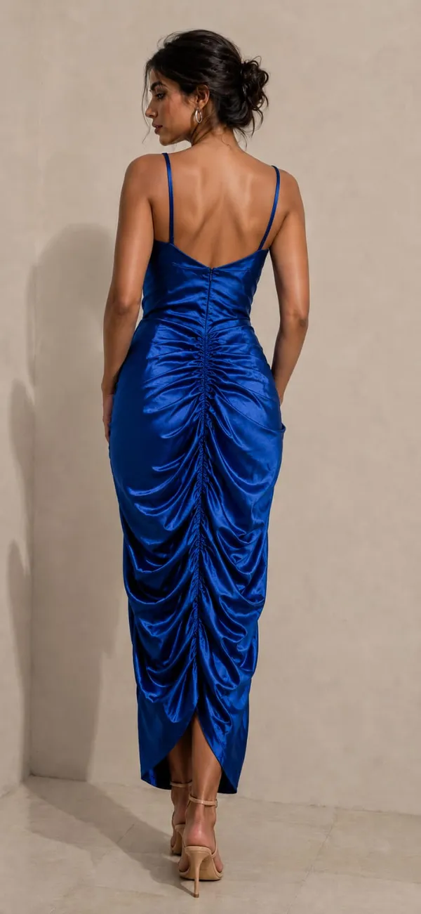 Royal_Blue_Satin_Ruched_Bodycon_Midi_Dress_For_Women