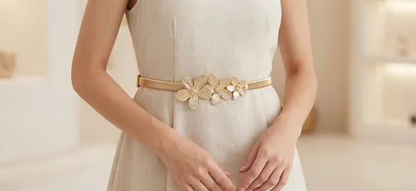 Beige_Floral_Metal_Belt_For_Women