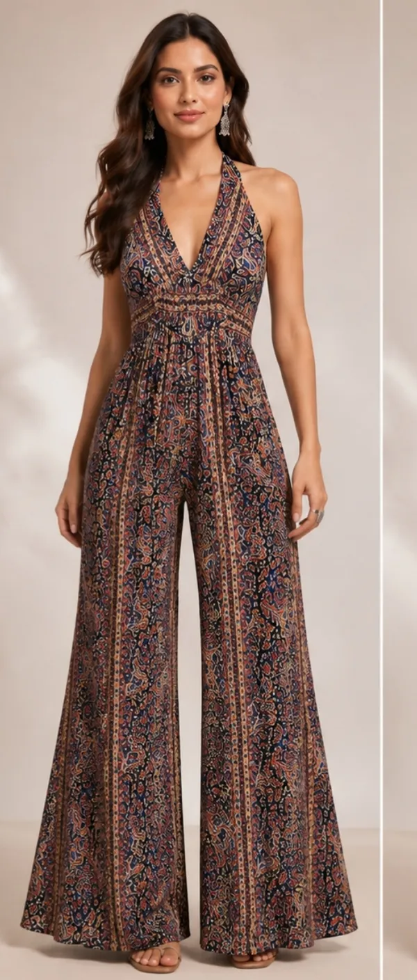Multicolour_Floral_Print_Smocked_Tie-Up_Jumpsuit_For_Women