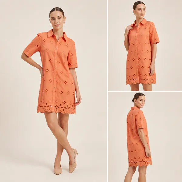 Peach_Cotton_Schiffli_Shirt_Dress_For_Women