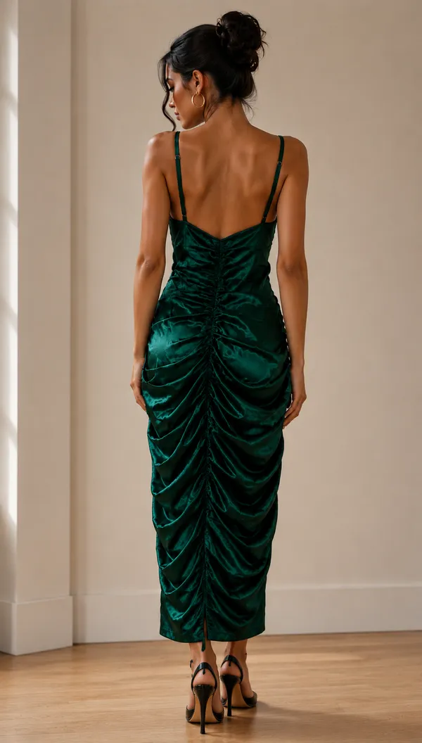 Emerald_Green_Satin_Ruched_Bodycon_Dress_For_Women