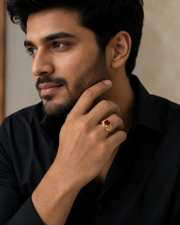 Gold_&_Red_Brass_Square_Red_Stone_Statement_Ring_For_Men