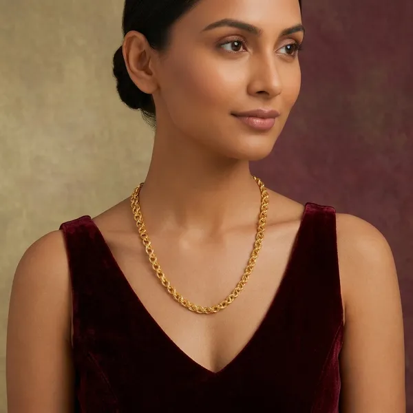 Gold_Brass_Multi_Strand_Pearl_Accent_Chain_Necklace_For_Women