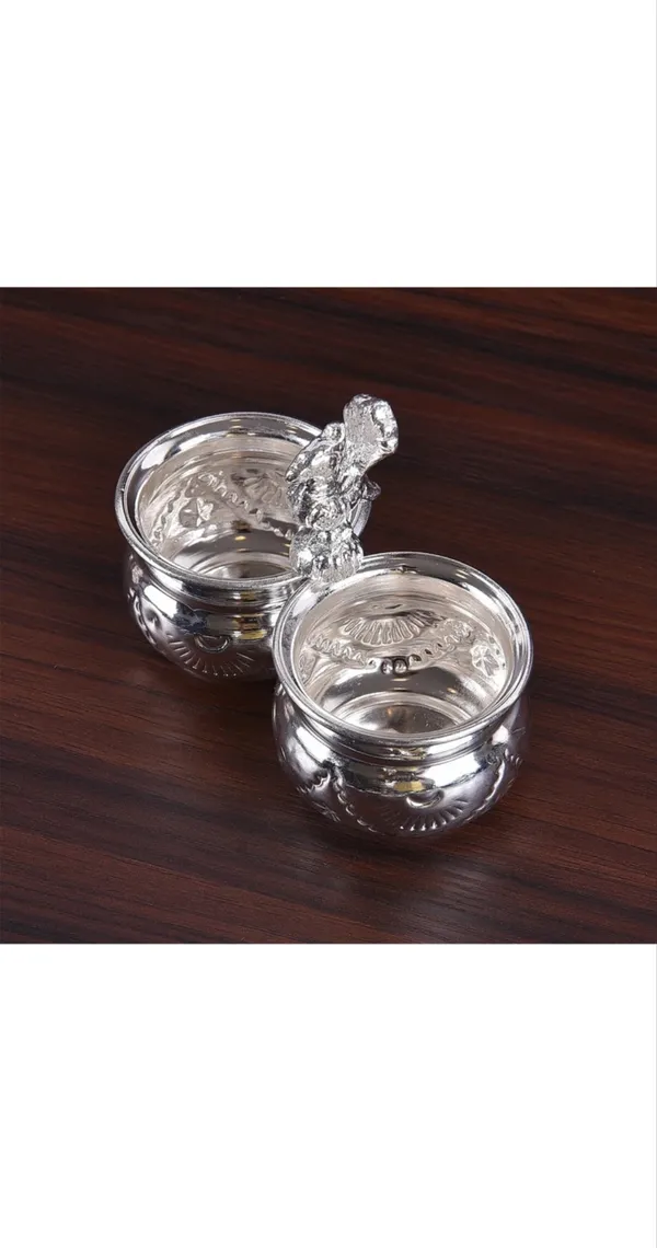 Silver_Iron_Peacock_Kumkum_Holder_With_Decorative_Bowls