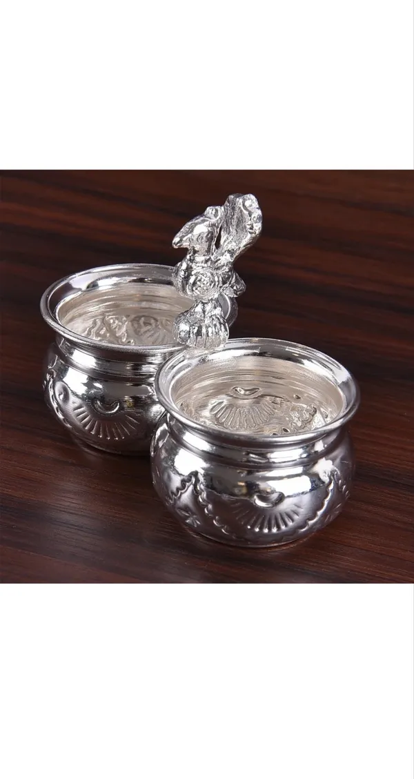 Silver_Iron_Peacock_Kumkum_Holder_With_Decorative_Bowls