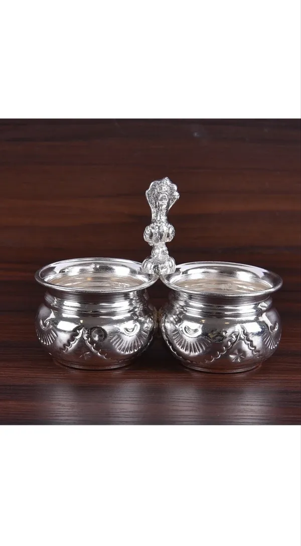 Silver_Iron_Peacock_Kumkum_Holder_With_Decorative_Bowls