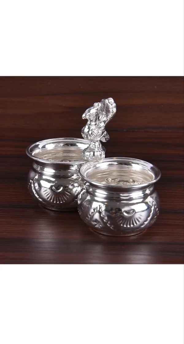 Silver_Iron_Peacock_Kumkum_Holder_With_Decorative_Bowls