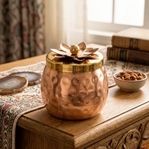 Copper_Plated_Hammered_Floral_Lid_Storage_Jar