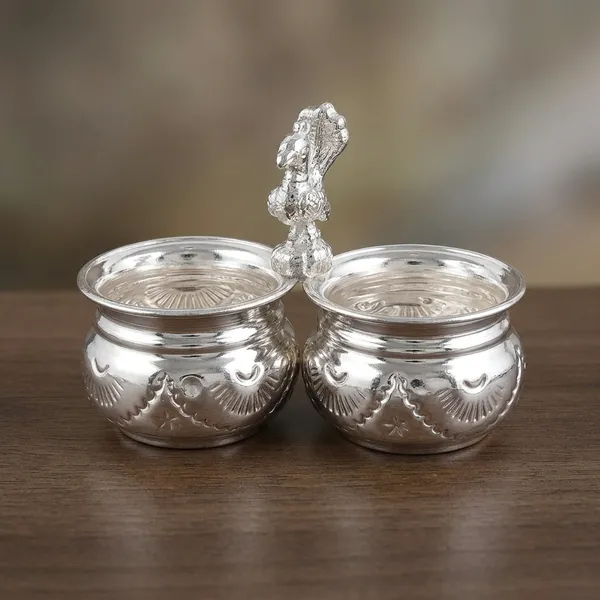 Silver_Iron_Peacock_Kumkum_Holder_With_Decorative_Bowls