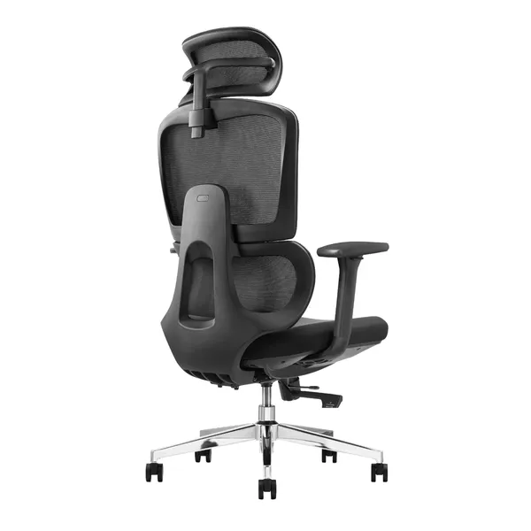 Black_Nylon_Frame_Mesh_Back_Fabric_Seat_Chrome_Base_High-Back_Chair_With_Headrest