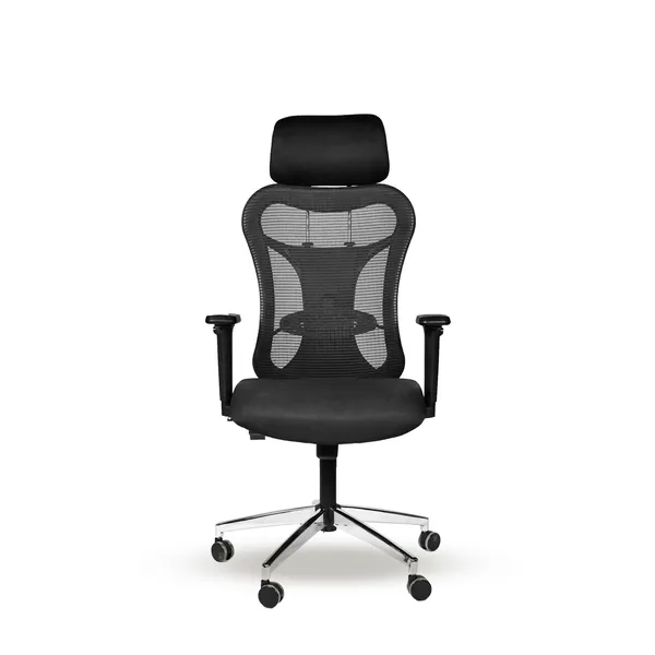 Black_Nylon_Frame_Mesh_Back_Fabric_Seat_Chrome_Base_High-Back_Chair_With_Headrest