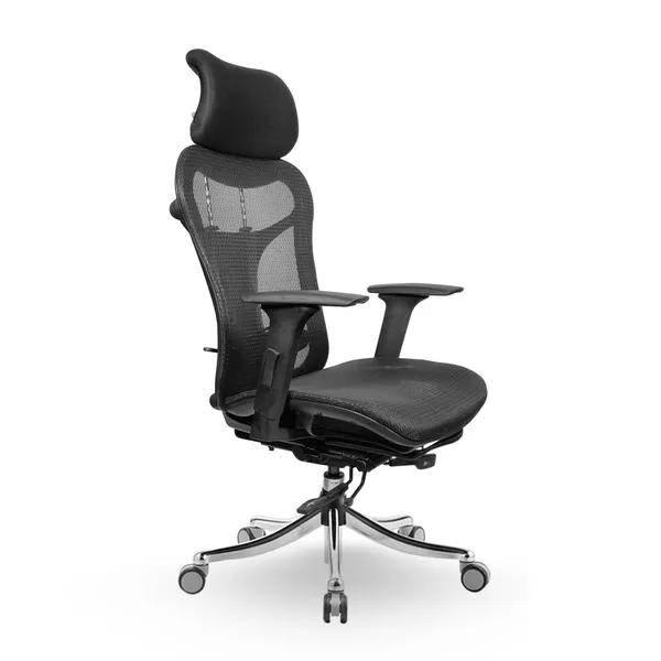 Black_Nylon_Frame_Mesh_Back_Fabric_Seat_Chrome_Base_High-Back_Chair_With_Headrest