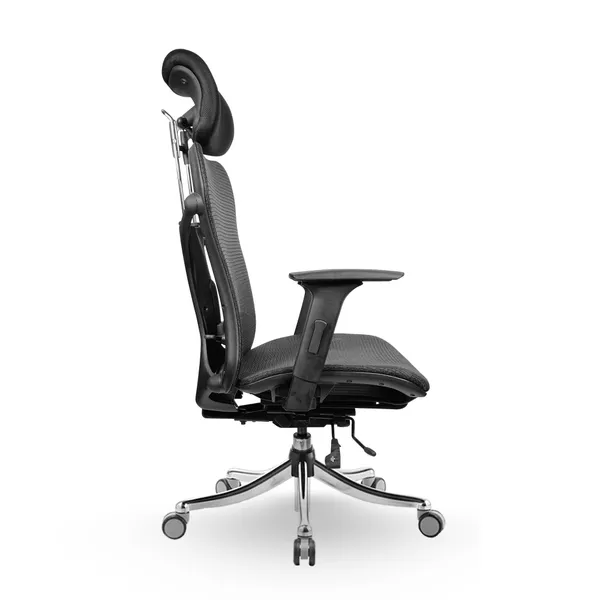 Black_Nylon_Frame_Mesh_Back_Fabric_Seat_Chrome_Base_High-Back_Chair_With_Headrest