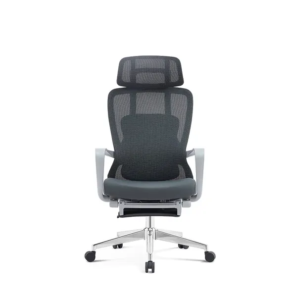Grey_Nylon_Frame_Mesh_Back_Fabric_Seat_Chrome_Base_High-Back_Chair_With_Footrest