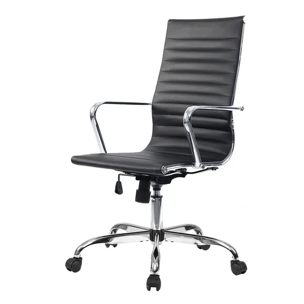 Black_Pu_Leather_Metal_Frame_High_Density_Foam_High-Back_Leatherette_Chair