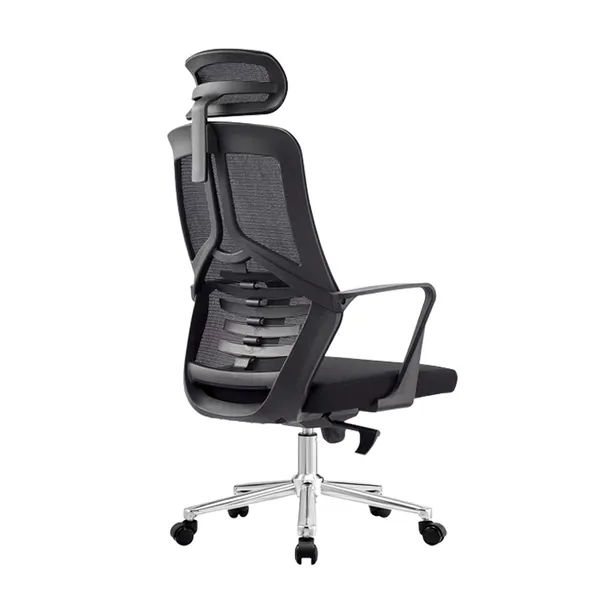 Black_Nylon_Frame_Mesh_Back_Fabric_Seat_Chrome_Base_High-Back_Chair_With_Headrest