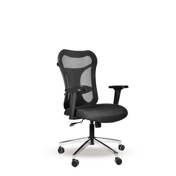 Black_Nylon_Frame_Mesh_Back_Fabric_Seat_Chrome_Base_High-Back_Chair_With_Headrest