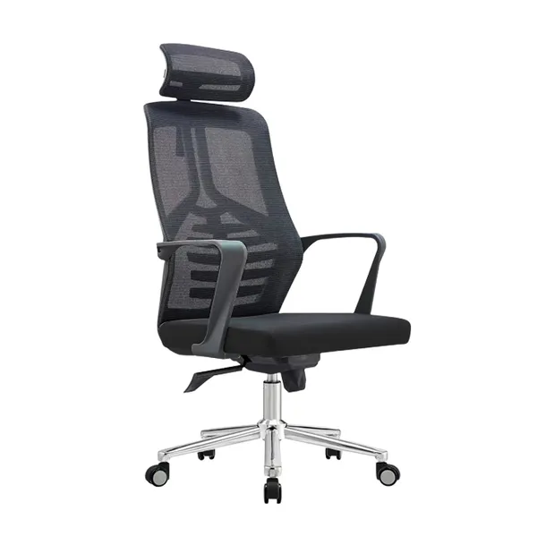 Black_Nylon_Frame_Mesh_Back_Fabric_Seat_Chrome_Base_High-Back_Chair_With_Headrest
