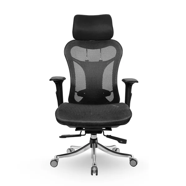 Black_Nylon_Frame_Mesh_Back_Fabric_Seat_Chrome_Base_High-Back_Chair_With_Headrest