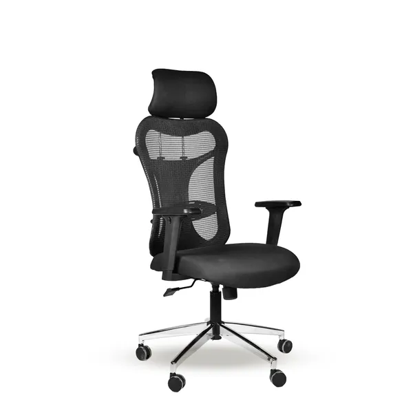 Black_Nylon_Frame_Mesh_Back_Fabric_Seat_Chrome_Base_High-Back_Chair_With_Headrest
