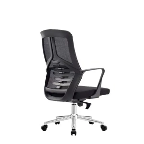 Black_Nylon_Frame_Mesh_Back_Fabric_Seat_Chrome_Base_High-Back_Chair_With_Headrest