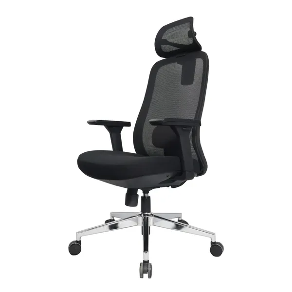Black_Nylon_Frame_Mesh_Back_Fabric_Seat_Chrome_Base_High-Back_Chair_With_Headrest