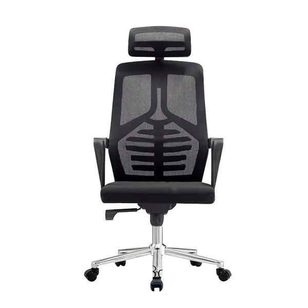 Black_Nylon_Frame_Mesh_Back_Fabric_Seat_Chrome_Base_High-Back_Chair_With_Headrest