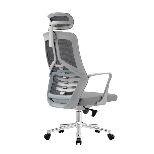 Grey_Nylon_Frame_Mesh_Back_Fabric_Seat_Chrome_Base_High-Back_Chair_With_Headrest