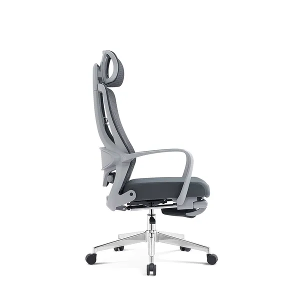 Grey_Nylon_Frame_Mesh_Back_Fabric_Seat_Chrome_Base_High-Back_Chair_With_Footrest