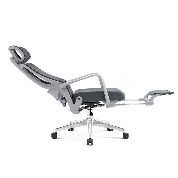 Grey_Nylon_Frame_Mesh_Back_Fabric_Seat_Chrome_Base_High-Back_Chair_With_Footrest