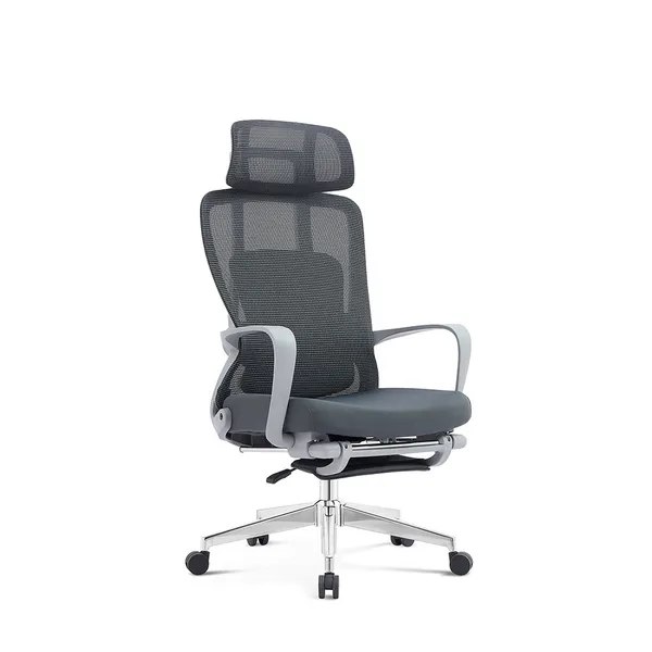 Grey_Nylon_Frame_Mesh_Back_Fabric_Seat_Chrome_Base_High-Back_Chair_With_Footrest