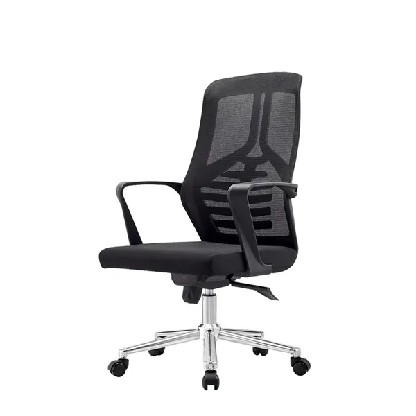 Black_Nylon_Frame_Mesh_Back_Fabric_Seat_Chrome_Base_High-Back_Chair_With_Headrest