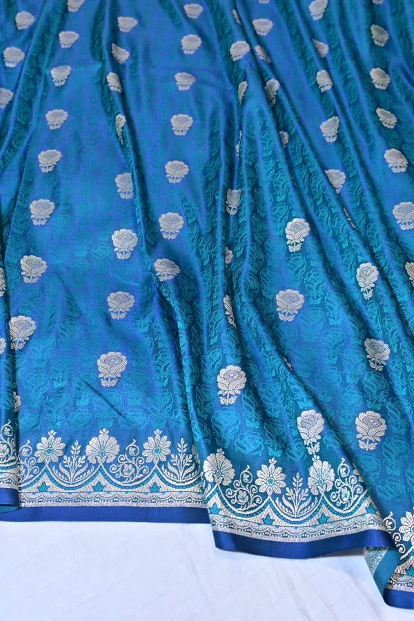 Premium_Firozi_Katan_Banarasi_Silk_Saree_With_Silver_Zari_Floral_Buta_Traditional_Wedding_Festive_Wear