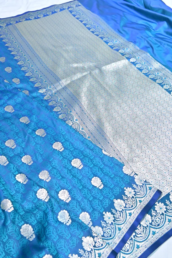 Premium_Firozi_Katan_Banarasi_Silk_Saree_With_Silver_Zari_Floral_Buta_Traditional_Wedding_Festive_Wear