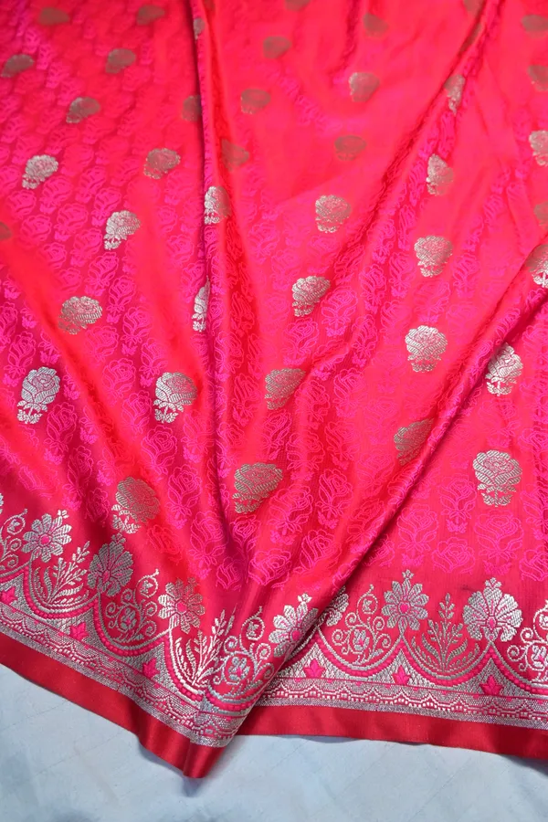 Premium_Rani_Katan_Banarasi_Silk_Saree_With_Silver_Zari_Floral_Buta_Traditional_Wedding_Festive_Wear