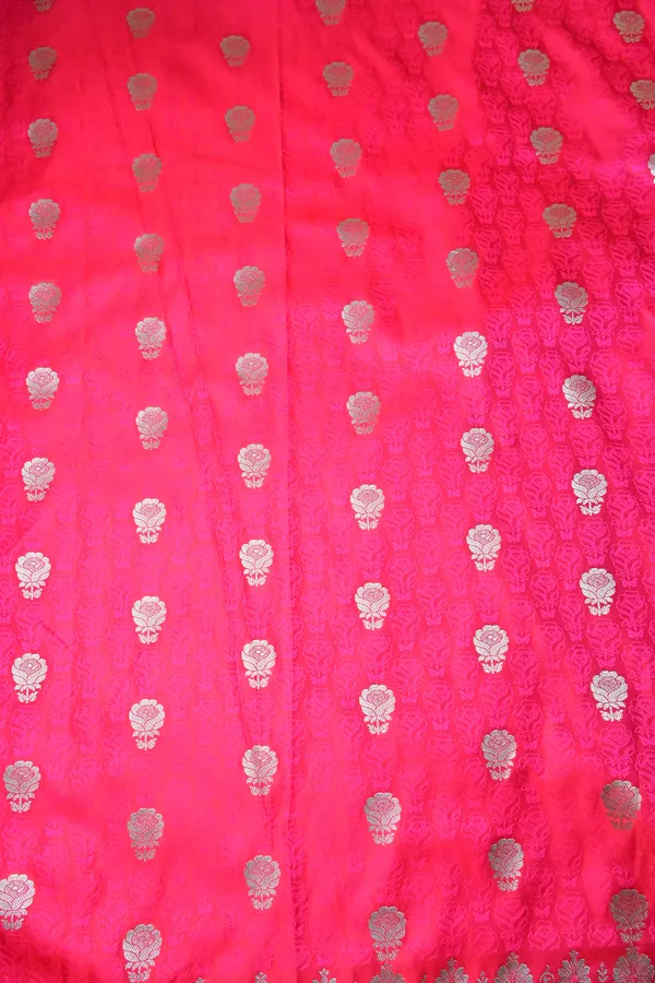 Premium_Rani_Katan_Banarasi_Silk_Saree_With_Silver_Zari_Floral_Buta_Traditional_Wedding_Festive_Wear