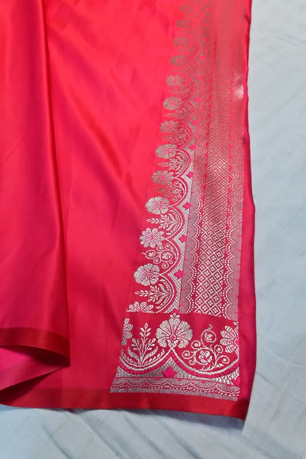Premium_Rani_Katan_Banarasi_Silk_Saree_With_Silver_Zari_Floral_Buta_Traditional_Wedding_Festive_Wear