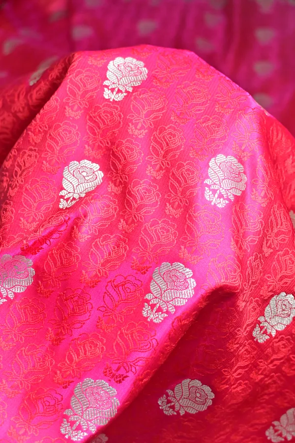 Premium_Rose_Pink_Katan_Banarasi_Silk_Saree_With_Silver_Zari_Floral_Buta_Traditional_Wedding_Festive_Wear