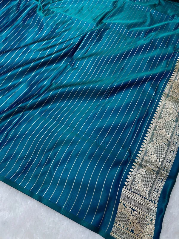 Luxury_Peacock_Blue_Plain_Silk_Saree_With_Rich_Banarasi_Border