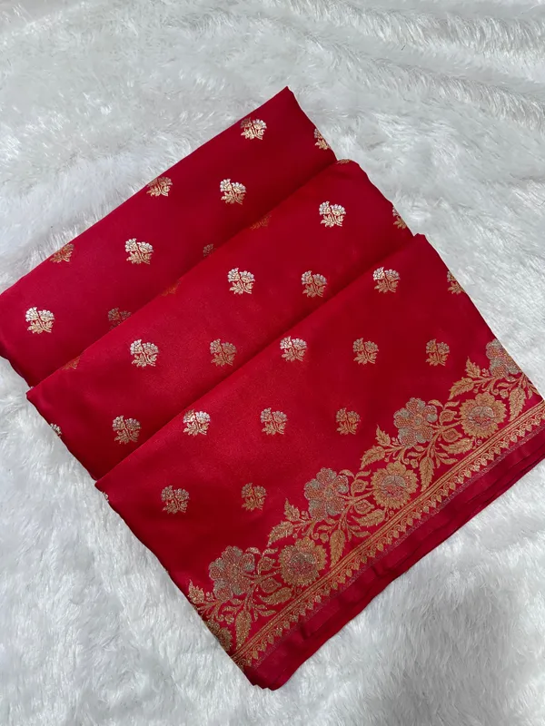 Premium_Scarlet_Red_Banarasi_Silk_Saree_With_Elegant_Double_Zari_Buti_Border